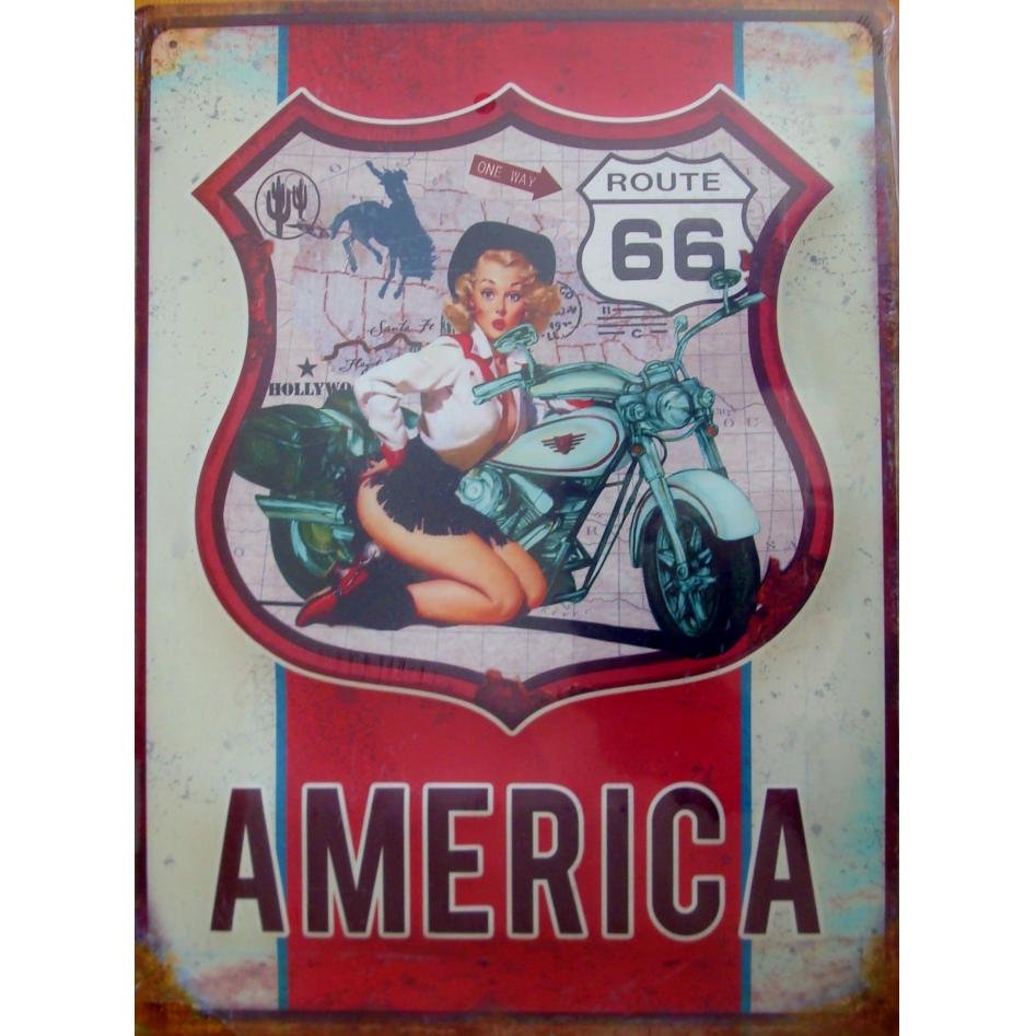 Plaque Pin Up Route 66 America Déco Américaine Décoration Vintage Us 