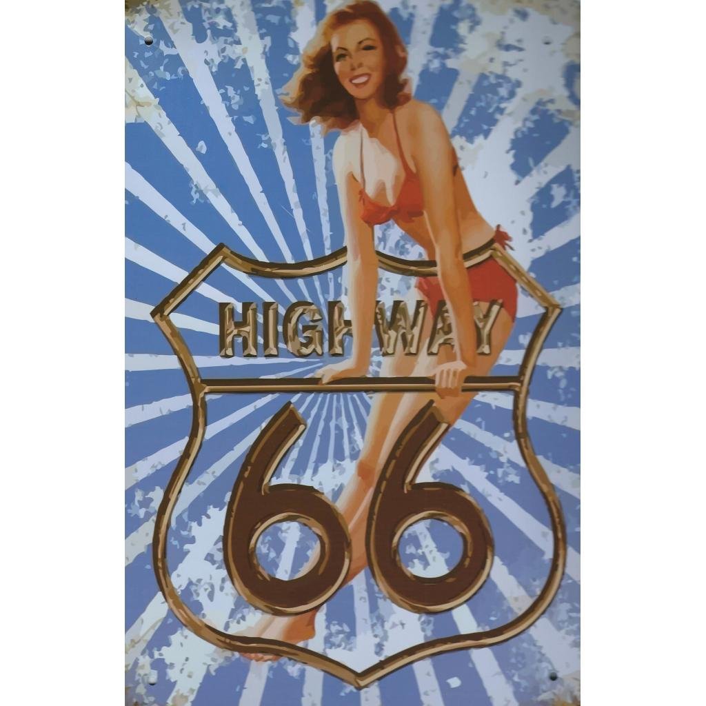Plaque Pin Up Highway 66 Déco Américaine Décoration Vintage Us 