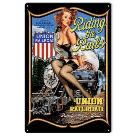 Plaque pin up riding the rails