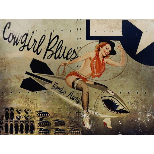 Plaque pin up cowgirl blues